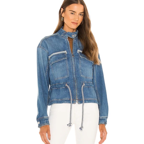Veronica Beard Jackets & Blazers - VERONICA BEARD Roz Drawstring Peplum Denim Jacket In Astra Size L